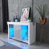 Modern White Sideboard Cabinet High Gloss Wooden Cupboard LED Glass Shelves