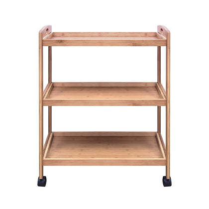 Bamboo 3 Tier Kitchen Storage Rack Serving Trolley Island Cart With Wheels