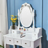 Dressing Table W/5 Drawer Oval Mirror Stool Set Makeup Vanity Bedroom Desk White