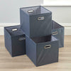 Large Grey Foldable Storage Folding Box Fabric Cube Oval Handle 4 Piece Set