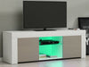 Modern TV Unit Stand Cabinet Grey High Gloss Doors & White Matt Body LED Lights