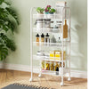 White Black 5 Tier Mesh Rolling Cart Trolley Storage Rack Wheel Kitchen/Bathroom