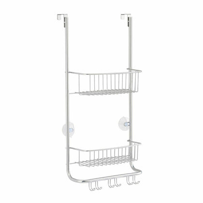 Metallic 2 Tier Over Door Shower Caddy Bathroom Storage Rack Shelf Organiser