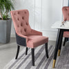 Velvet Dining Chair With Ring Knocker High Back Padded Seat Retro Button Studded