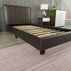 Lisbon Bed Faux Leather Single 3FT Modern Headboard Slatted Bed Frame Brown
