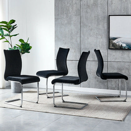 4 Pcs Velvet Dining Chairs High Back Chrome Legs Unique shaped Black Living room