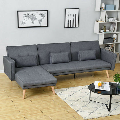 3/4 Seater L-Shape Fabric Corner Sofa Bed Lounger Recliner Chaise with Footstool