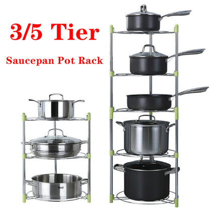3/5 Tiers Saucepan Frying Pan Pot Storage Rack Shelf Stand Kitchen Organizer NEW