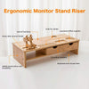 Bamboo PC Monitor Stand Laptop Computer Screen Desk Riser Rack w/Storage Drawers