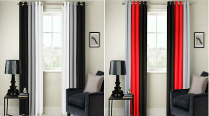 RING TOP FULLY LINED 3 TONE 160GSM READY MADE PAIR OF EYELET CURTAINS FREE P&P!!