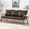 Deep Brown Faux Leather Sofa Armchair 3 Seaters Metal Legs Living room