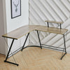 Office Round Corner Desk L-Shaped Wood Top Table PC Gaming Computer Workstation