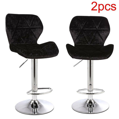 Set of 2 Crushed Velvet Bar Stools Adjustable Swivel Dining Counter Chairs Pub