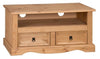 Corona TV Unit Flat Screen Wide Stand 2 Drawer Solid Pine