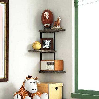 Heavy Duty Floating Wall Mounted Shelf MDF Corner Unit Rack Strong Metal Frame