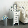 2PCS Glass Mirrored Bedside Tables Crystal Bedroom Side Drawer Storage Cabinet