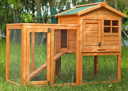Chicken Coop Pet Rabbit Bunny Hutch Run Guinea Pig Hutch Run Cage with Pine Wood