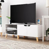 Elegant TV Stand Storage Cabinet Unit w/ Wood Legs 2 Cupboards 2 Shelves White