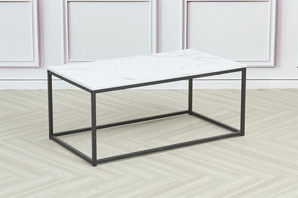 Contemporary Marble/Wood Effect Coffee Table Living Room Side Table