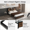King Size Platform Bed Metal Slatted Support Bed Frame with Bookcase Headboard
