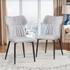 2Pcs Modern Grey Faux Leather Chairs High Back With Metal Legs Dining Room Chair
