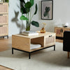 Lena Rattan Coffee Table Natural Industrial Design Black Metal Legs Living Room
