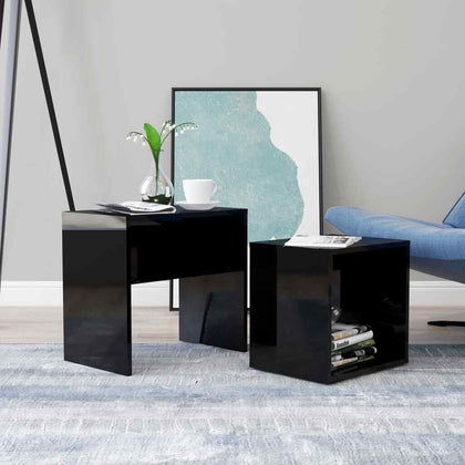 Coffee Table Set Chipboard Accent Side Nesting Tables High Gloss Black