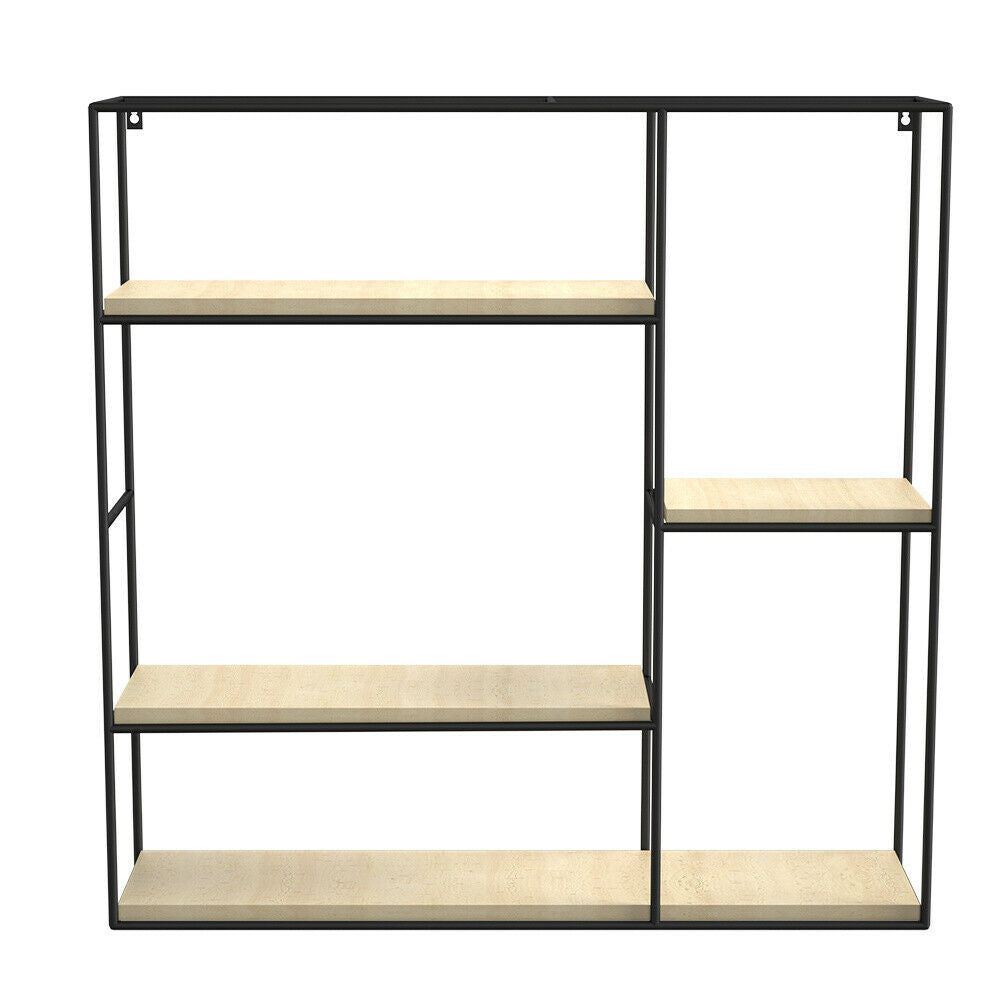 4 Tier Metal Wood Floating Wall Shelf Square Shelving Unit Storage Display Rack