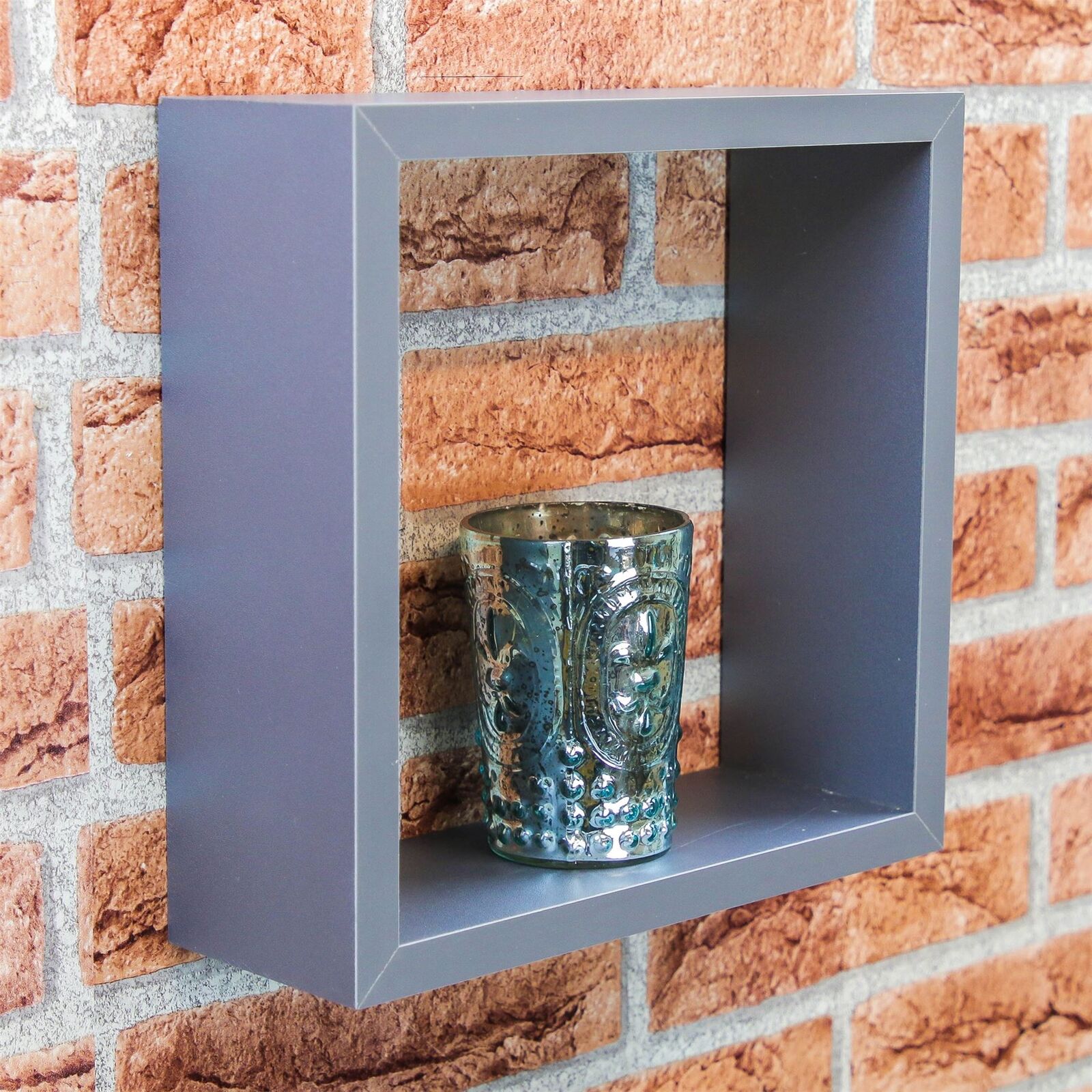 Square Display Shelves Floating Wooden Wall Storage - 3 Sizes - Grey - Set of 3