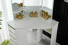 Classic Corner Dressing Table Stool Set White Makeup Desk Vanity Mirror 5 Drawer