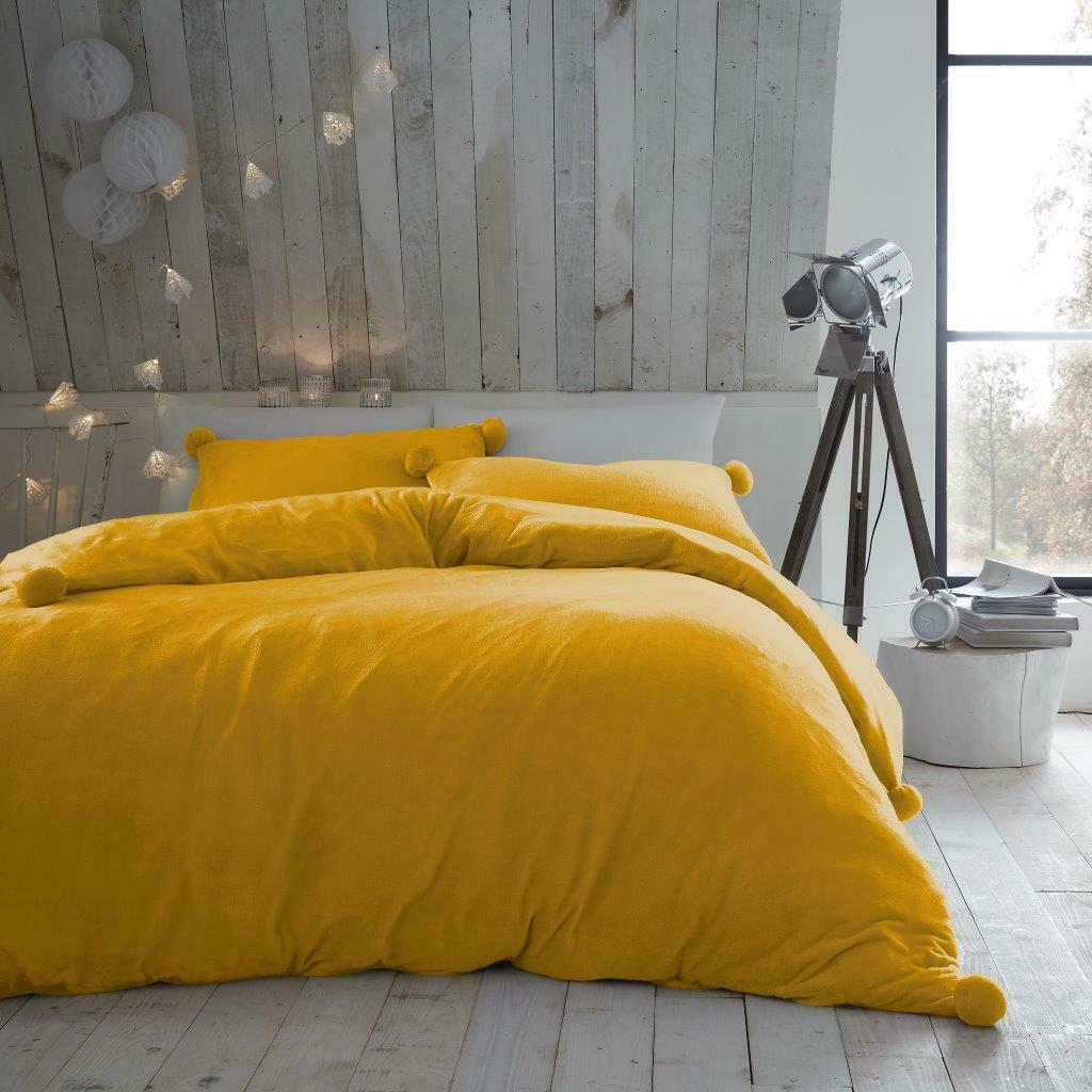Premium Teddy Bear Fleece Pom Pom Duvet Cover Ultra Soft Warm Cosy Bedding Set