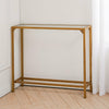 2-Tier Console Table Glass Hall Desk Side End Table W/ Bottom Shelf Gold Frame