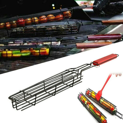 2PCS Portable BBQ Grilling Basket Non-Stick Barbecue Clip Grill Tool Accessories