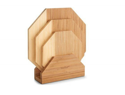 Chopping Board Set of 3 Cutting Block Bamboo Wooden Food Boards With Stand