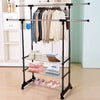 UK Double Clothes Rail Garment Coat Hanging Display Stand Shoes Rack With Wheels