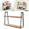 2 Tier Industrial Wooden Metal Wall Floating Shelf Storage Bookcase Display Rack