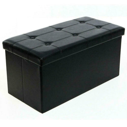 Folding Ottoman Seat Storage Faux Leather Pouffe Stool Home Furniture Black