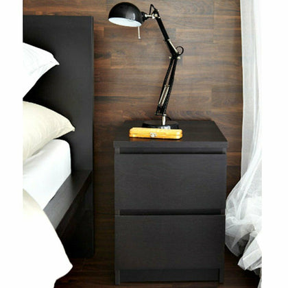 Bedside Table Cabinet Cupboard Nightstand Storage Organizer Shelving Rack Black
