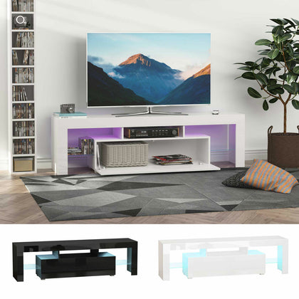 High Gloss TV Stand Cabinet W/ LED RGB Lights, Remote Control and Storage