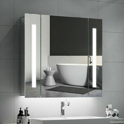 Led Illuminated Bathroom Mirror Cabinet With Shaver Socket Demister Touch Sensor