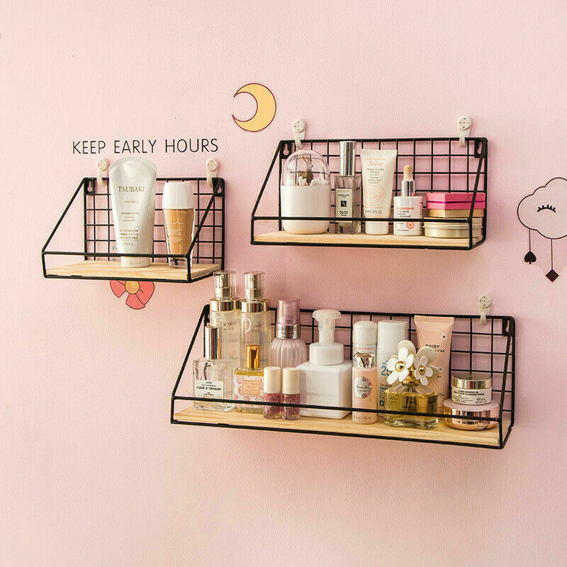 2X Retro Industrial Style Wall Shelf Shelving Unit Metal Wood Storage Rack Black