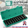 10PC 1/2" Drive Deep Impact Sockets Set Long Reach Sockets Wheel Wrench Nut Tool