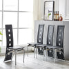 Modern Glass Dining Table + High Back Faux Leather 4 Chairs Sets Black
