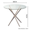 Round Clear Glass Dining Table Cafe Bistro Coffee Table with X-shaped Chrome Leg