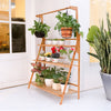 Height Adjustable Wooden Plant Stand Flower Pots Ladder Shelf with Hanging Rack