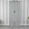 Tall Wooden 2 Door Wardrobe With 2 Drawers Bedroom Storage Hanging Bar Clothes