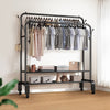 Mobile Double Clothes Hanging Rail w/ Storage Shelf Garment Shoes Display Stand