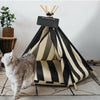 Foldable Stripe Pet Tent Canvas Cats Dogs Teepee House Puppy Kennel with Cushion