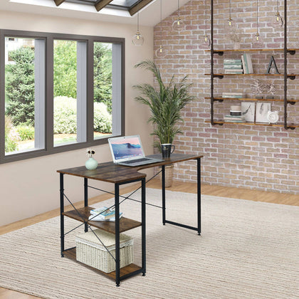 L-Shaped Corner Computer Desk Writing PC Workstation Study Table w/ Shelves MDF
