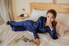 Women Lady Satin Silk Satin Pajamas Set Long Sleeve Night Sleepwear Pyjamas Suit